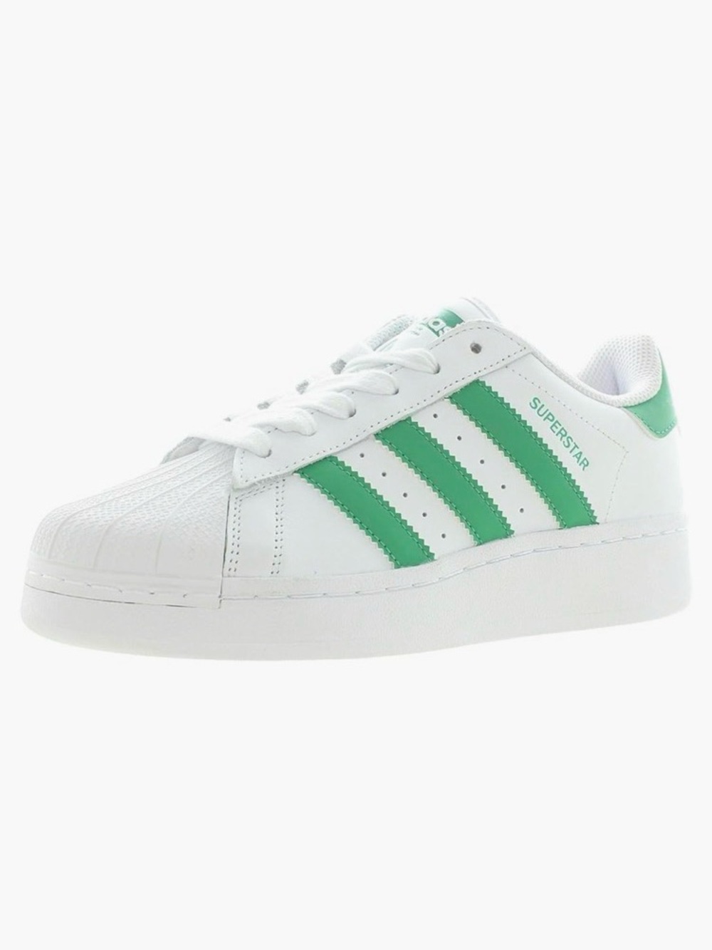 Adidas Size 8.5 Superstar Sneakers in White with Green Stripes